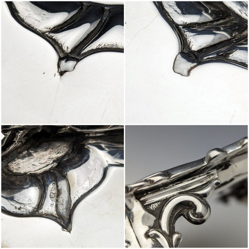 1861 British Antique Sterling Silver Salva Card Tray Diameter 23cm 358g Edward & John Barnard